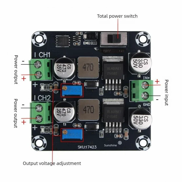 Alt view image 8 of 9 - XL4015 Dual-channel Step-down Power Module DC-DC Converter Adjustable Power Board 5-32V to 0.8-30V 5A Max Power Supply Module