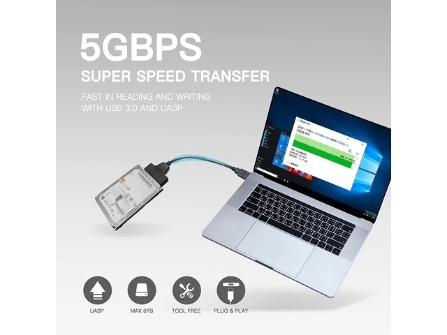 Alt view image 11 of 12 - SATA to USB A Cable, USB 3.0 SATA I/II/III Hard Drive Adapter Cable for 2.5 inch SSD & HDD Optimized for SSD/HDD Data Transfer, Support UASP Black