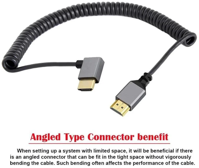 Alt view image 9 of 12 - 4K 60hz HDMI 2.0 Male to HDMI Male Stretch Coiled Cable Right Angled 90 Degree Connector for HDTV Monitor Computer Laptop