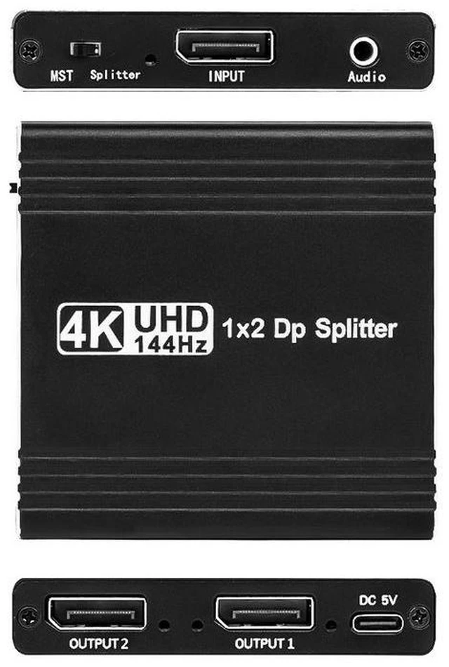 Alt view image 7 of 12 - DisplayPort 1.4 Splitter 1x2 - 4K@144Hz MST Hub with Audio Extraction, Dual Monitor Extended/Mirror Modes, DSC 1.2, HDR, for Gaming & Professional Workstations