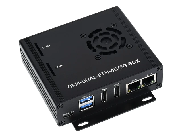 Alt view image 6 of 10 - Waveshare Dual Gigabit Ethernet 5G/4G Mini-Computer Compatible with Raspberry Pi Compute Module 4 (NOT Included) with Metal Case and Cooling Fan