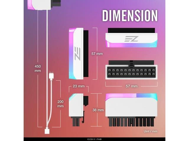 Alt view image 11 of 14 - ATX 24-pin 90 Degree Power Connector Adapter 5V 3 Pin ARGB Rainbow Female to Male Power Adapter for Computer Motherboard ATX Power Supply- White-1 Pack