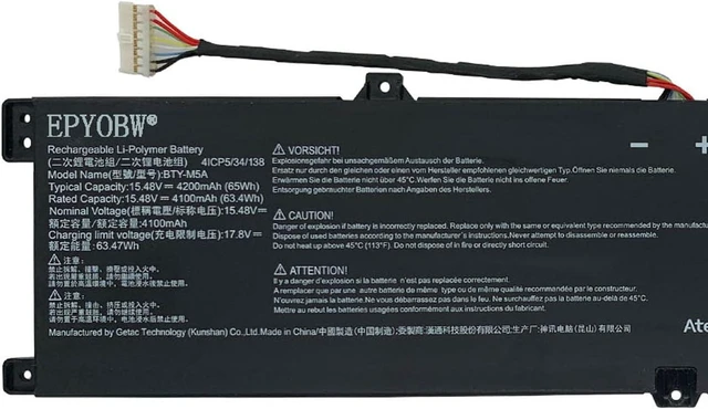 Alt view image 7 of 10 - BTY-M5A Laptop Battery 65Wh 4200mAh 15.48V Compatible with MSI Creator M16 HX C14VFG C14VGG C14VEG Series