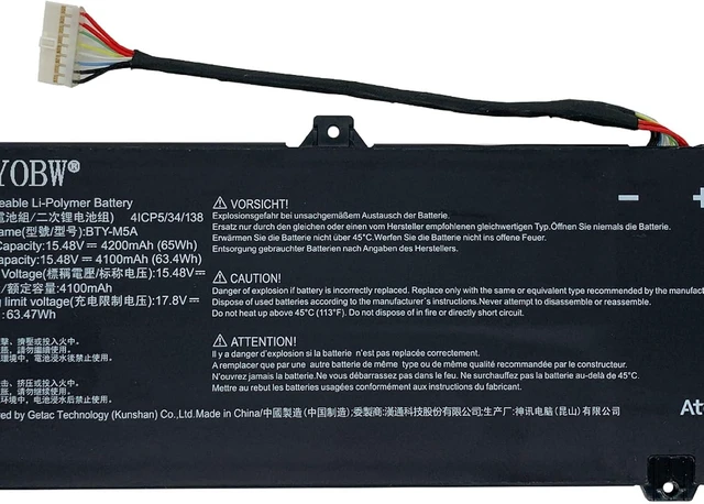 Alt view image 8 of 10 - BTY-M5A Laptop Battery 65Wh 4200mAh 15.48V Compatible with MSI Creator M16 HX C14VFG C14VGG C14VEG Series
