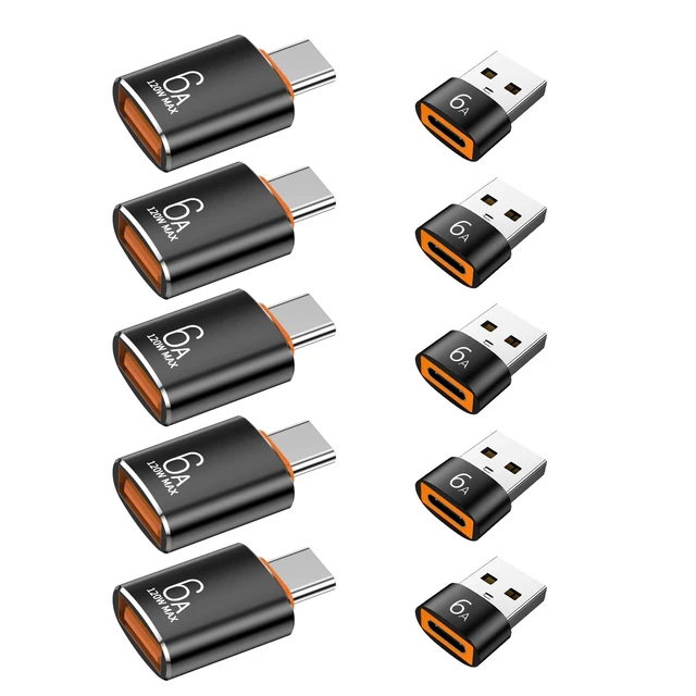 Alt view image 6 of 10 - 10-Pack 10Gbps/120W USB C to USB Adapter & C Male to 3.1 Female Adapter