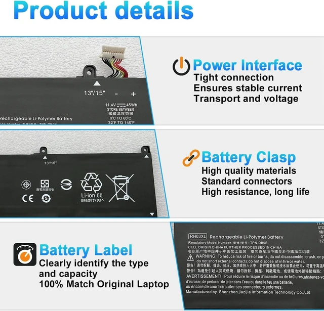 Alt view image 10 of 14 - BOWEIRUI RH03XL M01524-1D1 M02027-005 Laptop Battery Compatible with HP ProBook 430 440 445 450 630 640 650 G8 Series HSTNN-IB9Q HSTNN-OB1T HSTNN-DB0B HSTNN-UB7X M01524-2B1 M01524-AC1 11.4V 45Wh