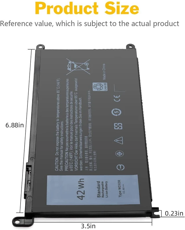 Alt view image 8 of 12 - WDX0R 42Wh Laptop Battery for Dell Inspiron 15 5000 7000 Series 15 5567 7579 5565 5568 5570 5578 5579 7560 7569 7570 7586 7573 13 5379 7378 5368 5378 7368 P69G P69G001 WDXOR Bateria Replacement 11.4V
