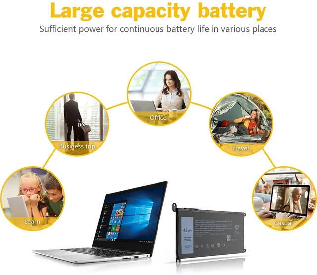 Alt view image 12 of 12 - WDX0R 42Wh Laptop Battery for Dell Inspiron 15 5000 7000 Series 15 5567 7579 5565 5568 5570 5578 5579 7560 7569 7570 7586 7573 13 5379 7378 5368 5378 7368 P69G P69G001 WDXOR Bateria Replacement 11.4V