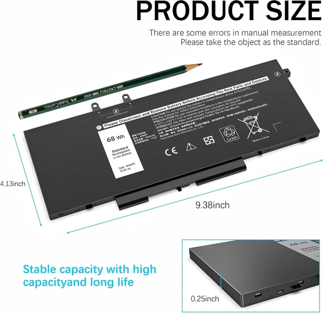 Alt view image 9 of 12 - 68Wh 3HWPP Laptop Battery Compatible with Dell Latitude 5401 5410 5411 5501 5510 5511 Precision 3541 3551 Inspiron 17 7500/7506 2-in-1 Black Edition 10X1J N2NLL 3YNXM 451-BCMN
