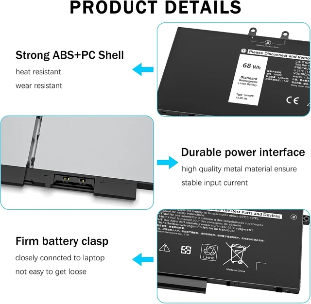 Alt view image 10 of 12 - 68Wh 3HWPP Laptop Battery Compatible with Dell Latitude 5401 5410 5411 5501 5510 5511 Precision 3541 3551 Inspiron 17 7500/7506 2-in-1 Black Edition 10X1J N2NLL 3YNXM 451-BCMN