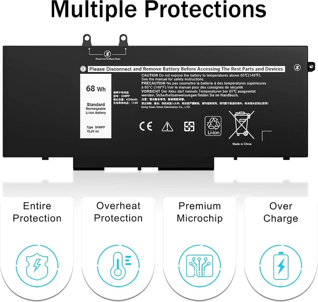 Alt view image 12 of 12 - 68Wh 3HWPP Laptop Battery Compatible with Dell Latitude 5401 5410 5411 5501 5510 5511 Precision 3541 3551 Inspiron 17 7500/7506 2-in-1 Black Edition 10X1J N2NLL 3YNXM 451-BCMN