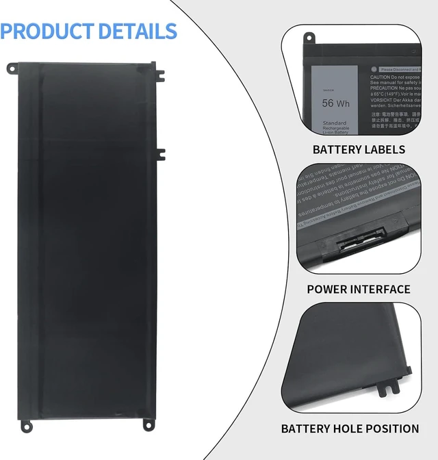 Alt view image 11 of 12 - 56WH 33YDH Laptop Battery for Dell Inspiron 17 Series 7000 7778 7779 7786 7773 15 7577 G3 3579 3779 G5 5587 G7 7588 Latitude 13 3380 14 3490 15 3590 3580 Vostro 15 7580 7570 081PF3 P30E