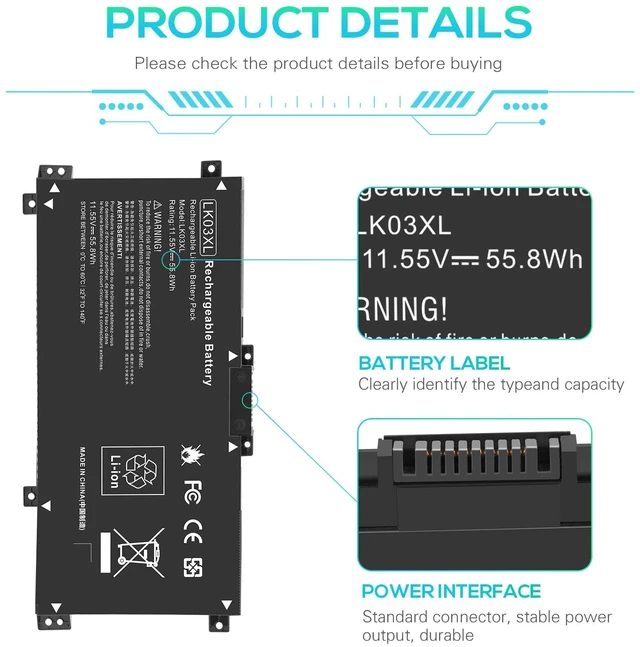 Alt view image 14 of 14 - LK03XL Battery for hp Envy x360 Convertible 17m-ae0xx 17-bw 17m-ae111dx 15m-bp1xx 15m-cn0xxx 15-cn0xxx 15m-cp0xxx 15m-cn0012dx 15m-cn0011dx for HP Envy X360 Convertible 17-AE 17M-AE 17-BW 17-CE 17M-CE