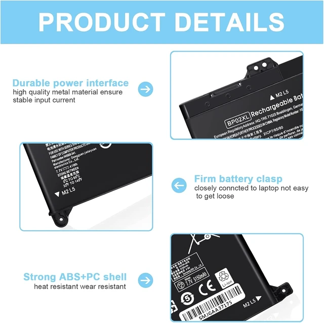 Alt view image 10 of 14 - BP02XL 849909-850 Battery Replacement for HP Pavilion Laptop 15-AU 15-AW Series 15-AU057CL 15-AU030WM 15-AU063NR 15-AU123CL 15-AW002LA 15-AW053NR 15-AU091NR 15-AU023CL P/N BPO2XL TPN-Q172 849569-541