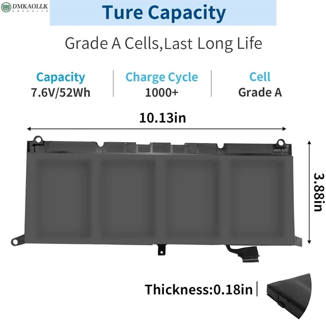 Alt view image 8 of 12 - DXGH8 7.6V 52Wh Battery for Dell XPS 13 9370 9380 2019 Inspiron 13 7390 7391 2-in-1 5390 5391 7490 Latitude 3301 E3301 Vostro 5390 5391 Series 0H754V H754V G8VCF G8VCF6C HK6N5 P113G001 P82G P82G001