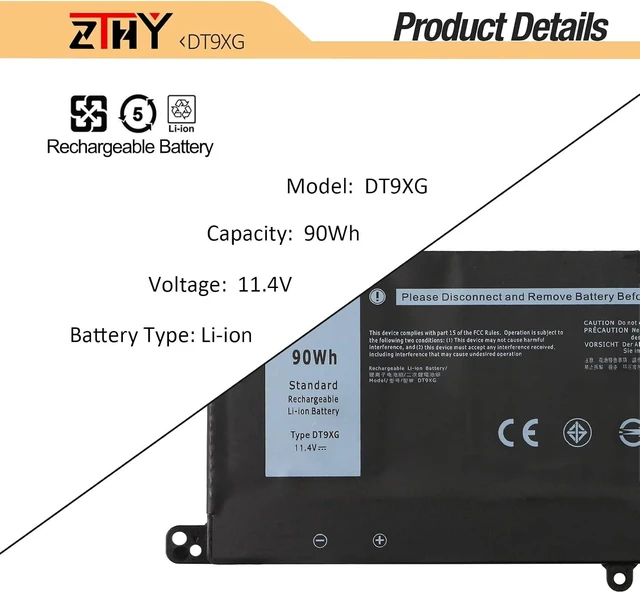 Alt view image 10 of 14 - 90Wh DT9XG Laptop Battery Replacement for Dell Alienware Area-51m R1 R2
