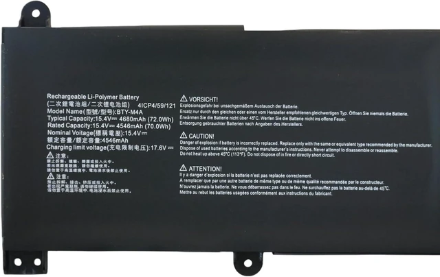 Alt view image 13 of 14 - 15.4V 4680mAh/72Wh BTY-M4A Laptop Battery Compatible with MSI Stealth 14 Studio A13VF A12MT A13MT A13VG A1VGG Series