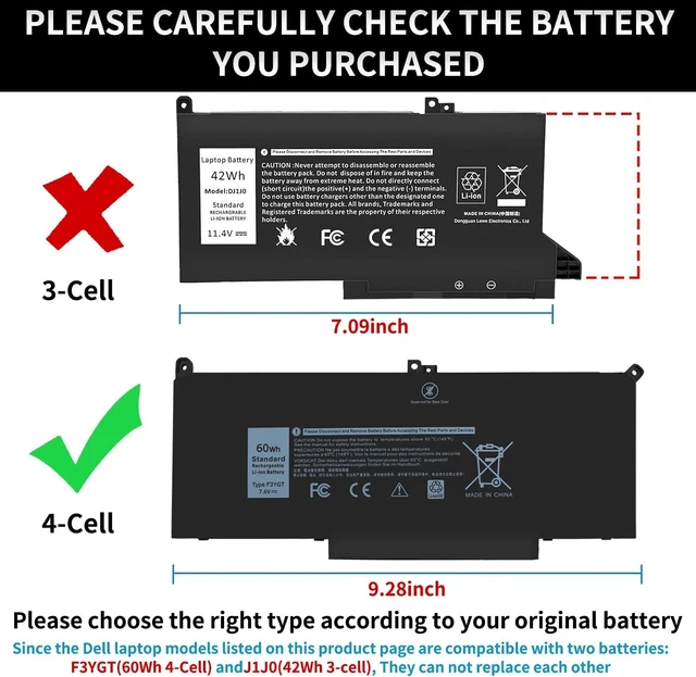 Alt view image 9 of 14 - 7490 F3YGT Laptop Battery for Dell Latitude 12 13 14 7000 7280 7290 7380 7390 7480 7490 E7480 E7490 E7280 E7290 E7390 Battery