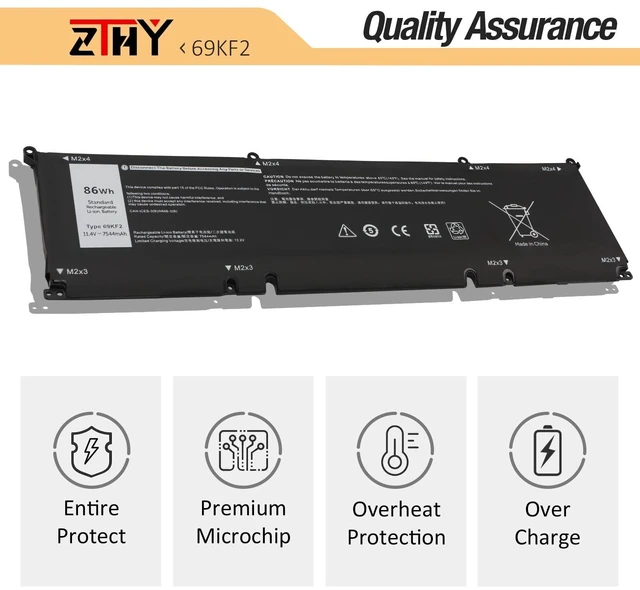 Alt view image 10 of 10 - 86Wh 69KF2 Laptop Battery Replacement for Dell G7 15 7500 G15 5510 5511 5515 5520 5521 5525 5530 Vostro 15 7510 7620 XPS 15 9500 9510 9520 Precision 5550 5560 5570 Alienware M15 R3 R4 R5 R6 M17 R3 R4