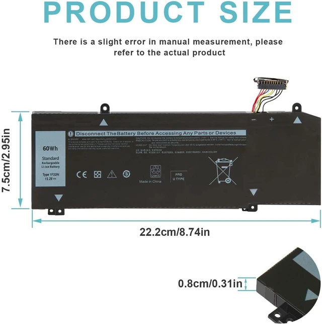 Alt view image 10 of 14 - 1F22N 0HYWXJ HYWXJ 0JJPFK JJPFK Laptop Battery Replacement for Dell Alienware M15 R1 P79F, Alienware M17 R1 P37E P79F001 P37E001 Dell G7 7590 G7 7790 G5 5590 5590-D2783W D2743B D2843W Series