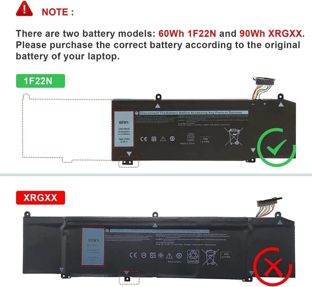 Alt view image 9 of 14 - 1F22N 0HYWXJ HYWXJ 0JJPFK JJPFK Laptop Battery Replacement for Dell Alienware M15 R1 P79F, Alienware M17 R1 P37E P79F001 P37E001 Dell G7 7590 G7 7790 G5 5590 5590-D2783W D2743B D2843W Series
