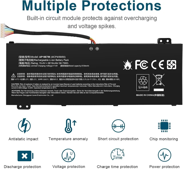 Alt view image 12 of 14 - AP18E7M Battery for Acer Nitro 5 AN515-44 AN515-54 AN517-51 Nitro 7 AN715-51, Aspire 7 A715-74G, Predator Helios 300 PH315-52 PH317-53, Triton 300 PT315-51, AP18E8M 4ICP4/69/90 4ICP4/70/88 KT00407009