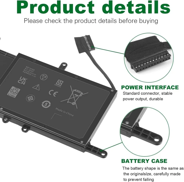 Alt view image 14 of 14 - 9NJM1 Laptop Battery for Dell Alienware 15 R3 R4 17 R4 R5 Series Dell P31E P69F Series ALW17C Series Notebook 0546FF 0HF250 44T2R HF250 MG2YH 0MG2YH, 11.4V 3-Cell 99Wh