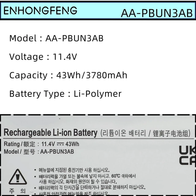 Alt view image 7 of 10 - ENHONGFENG AA-PBUN3AB Laptop Battery Replacement for Samsung Notebook 5 NP300E5K NP530E5M NP550XTA NP730QAA NP740U3L NP740U5L NP740U3M NP740U5M NP800G5M 300E5K 300E4M 500R5M 550XAA 8500GM 810G5M