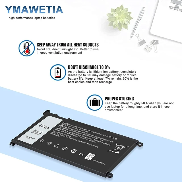 Alt view image 13 of 14 - WDX0R Replacement 42Wh Laptop Battery for Dell Inspiron 13 15 5000 7000 Series 5570 7579 7573 7378 5567 5565 5379 5378 Latitude 3180 3340 3400 3500 Vostro 3480 3580 5468 5568 P69G 3CRH3 T2JX4 FC92N