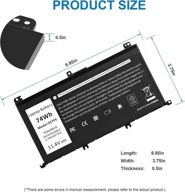 Alt view image 11 of 14 - Futurebatt 357F9 Laptop Battery Replacement for Dell Inspiron 15 7000 Gaming 15 7559 i7559 7557 i7557 5577 7567 5576 7566 INS15PD 71JF4 071JF4 P57F P65F P65F001 0357F9 0GFJ6 74WH