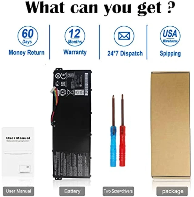 Alt view image 14 of 14 - Ac14b8k Battery For Acer Predator Helios 300 N17c1 Ph315-51 Ph315-52 G3-571 G3-572 N18q13 Nitro 5 An515 An515-53 An515-54 Aspire R5-471T R5-571T R5-571Tg Chromebook Cb5-571 Swift Sf314 4Icp5/57/80