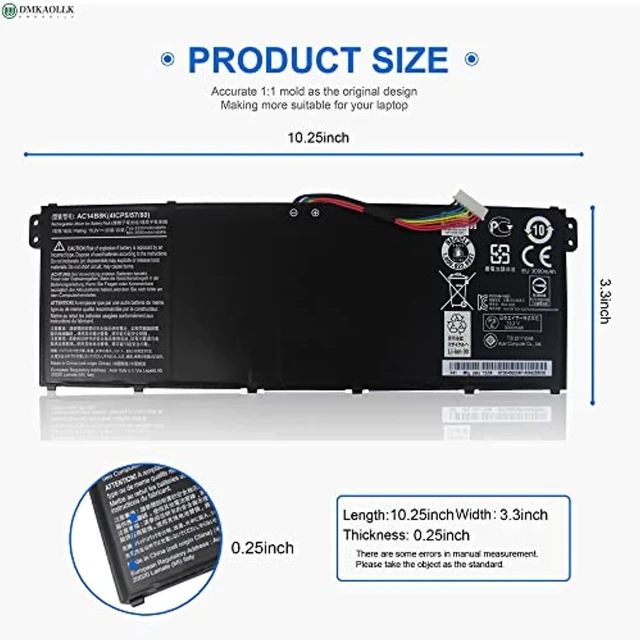 Alt view image 13 of 14 - Ac14b8k Battery For Acer Predator Helios 300 N17c1 Ph315-51 Ph315-52 G3-571 G3-572 N18q13 Nitro 5 An515 An515-53 An515-54 Aspire R5-471T R5-571T R5-571Tg Chromebook Cb5-571 Swift Sf314 4Icp5/57/80