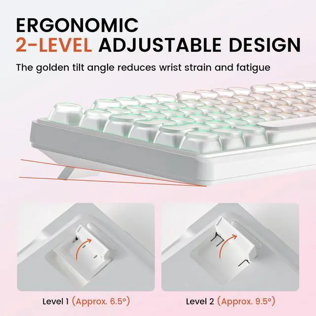 Alt view image 5 of 7 - IP98 Tri-Mode Wireless Keyboard 98 Keys Bluetooth 2.4G USB-C RGB Backlit Creamy Silent Mechanical Feel Foundation White