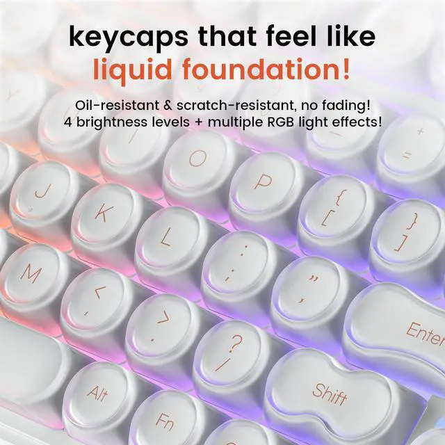 Alt view image 4 of 7 - IP98 Tri-Mode Wireless Keyboard 98 Keys Bluetooth 2.4G USB-C RGB Backlit Creamy Silent Mechanical Feel Foundation White