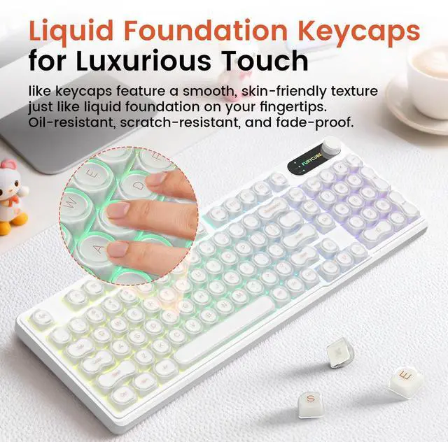 Alt view image 7 of 7 - IP98 Tri-Mode Wireless Keyboard 98 Keys Bluetooth 2.4G USB-C RGB Backlit Creamy Silent Mechanical Feel Foundation White