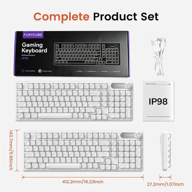 Alt view image 6 of 7 - IP98 Tri-Mode Wireless Keyboard 98 Keys Bluetooth 2.4G USB-C RGB Backlit Creamy Silent Mechanical Feel Foundation White