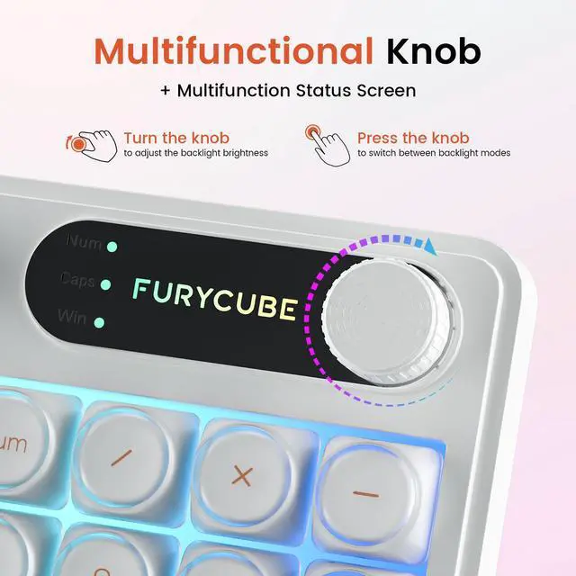 Alt view image 2 of 7 - IP98 Tri-Mode Wireless Keyboard 98 Keys Bluetooth 2.4G USB-C RGB Backlit Creamy Silent Mechanical Feel Foundation White