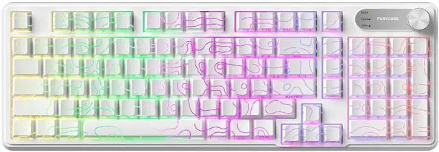 Main image of 98-Key Tri-Mode Keyboard, 2.4G/BT5.1/USB-C, Ultra-Quiet Membrane, RGB Backlit, Topographic White PBT Keycaps, Logo Display & Volume Knob, Win/Mac/Linux White