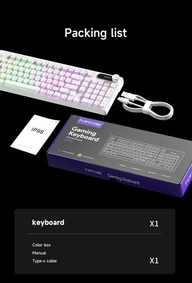 Alt view image 7 of 7 - 98-Key Tri-Mode Keyboard, 2.4G/BT5.1/USB-C, Ultra-Quiet Membrane, RGB Backlit, Topographic White PBT Keycaps, Logo Display & Volume Knob, Win/Mac/Linux White