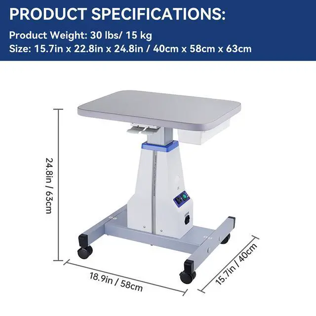 Alt view image 6 of 6 - AMUREKE Optometrist Motorized Table- Ophthalmic Electric Table Optical Eyeglass Instrument Table with Drawer Working Professional Medical Cart Dental Cart Size 15.7" Wide,22.8" Long