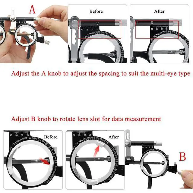 Alt view image 4 of 7 - AMUREKE Adjustable Optical Optic Trial Lens Frame Eye Test Glasses Optometry Optician Easily Changeable Cylinder Axis Fully Adjustable Temple Length and Nose Rest (PD:50-80)