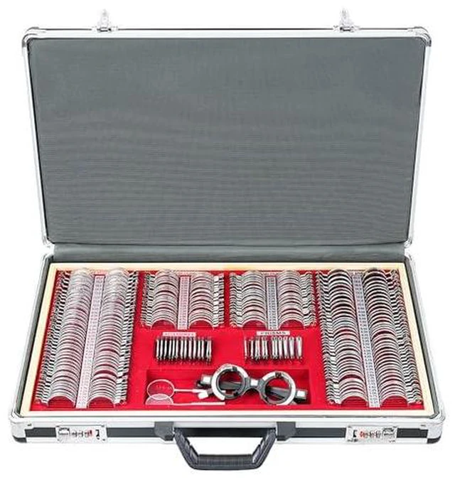 Main image of AMUREKE Trial Lens Set Optical Trial Lenses 268 Piece Trial Lens Set Metal Edge Aluminum Case Adjustable Eye Test Trial Frame Grade A