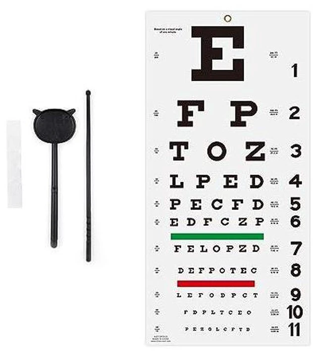 Main image of AMUREKE Snellen Eye Chart with Fixing Sticker 11x22 in Eye Charts for Eye ExamsIdeal for Doctor's OfficeSchool, Home with Eye occluder and Pointer 4 Fixation Patches