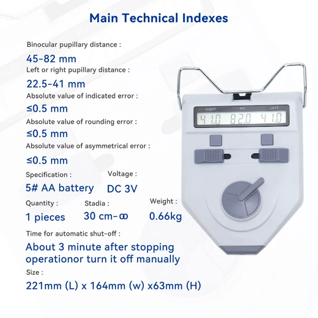 Alt view image 5 of 5 - AMUREME Optical Digital Pupilometer Pupil meter PD Meter 45-82mm Pupil Distance Meter Optical Instrument CE Approved LY-9AT