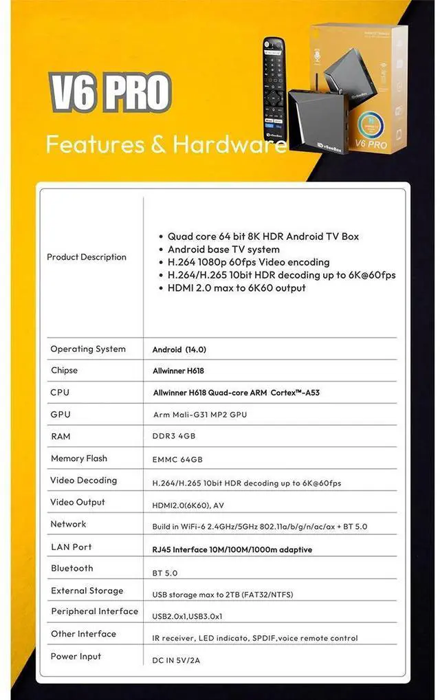 Alt view image 2 of 3 - V6 Pro 4GB+32GB 8K HD Easy Setup