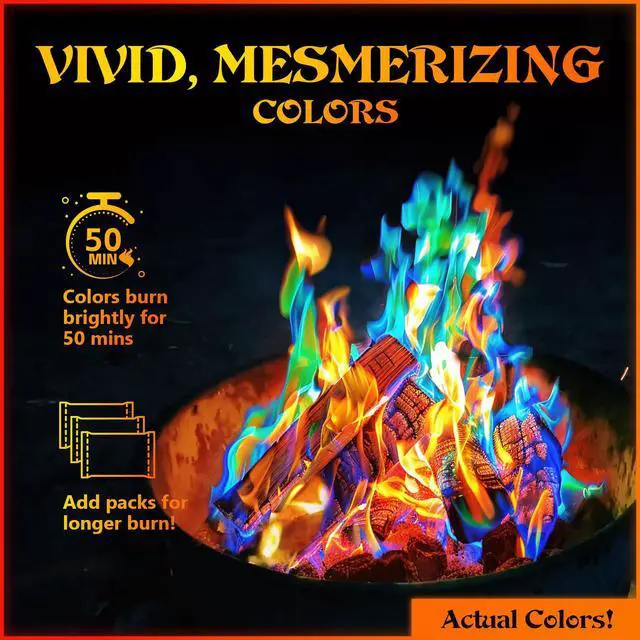 Alt view image 4 of 6 - Fire Color Changing Packets - Fire Pit, Campfires, Outdoor Fireplaces, Bonfire - Magic Colorful Changing Fire - Perfect Fire Camping Accessories for Kids & Adults (12 Pack)