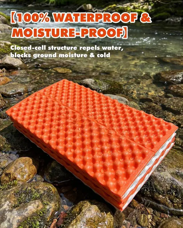 Alt view image 3 of 7 - Camping Foam Sleeping Pad, Lightweight Closed Cell Folding Camping Mat, Moisture-Proof, Orange, 73" X 5.2"X 0.6", 15.8 Oz