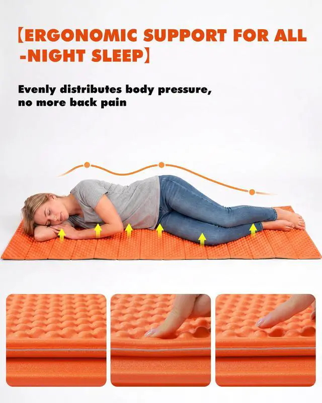 Alt view image 4 of 7 - Camping Foam Sleeping Pad, Lightweight Closed Cell Folding Camping Mat, Moisture-Proof, Orange, 73" X 5.2"X 0.6", 15.8 Oz