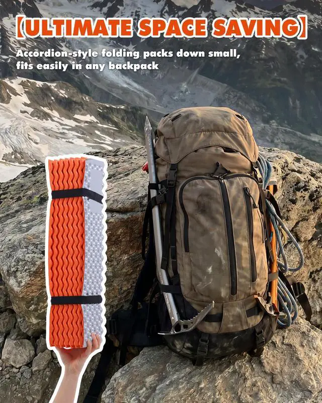 Alt view image 7 of 7 - Camping Foam Sleeping Pad, Lightweight Closed Cell Folding Camping Mat, Moisture-Proof, Orange, 73" X 5.2"X 0.6", 15.8 Oz