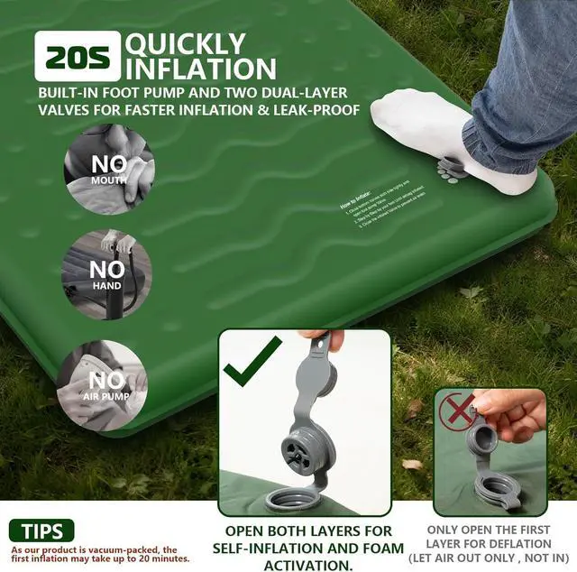 Alt view image 3 of 7 - Memory Sleeping Pad, Compact Ultra-Thick Foam Sleeping Mats with Pillow for Camping, Easy Inflate&Deflate,9.5 R-Value Insulated Camping Mattress Pad for Car Travel Tent